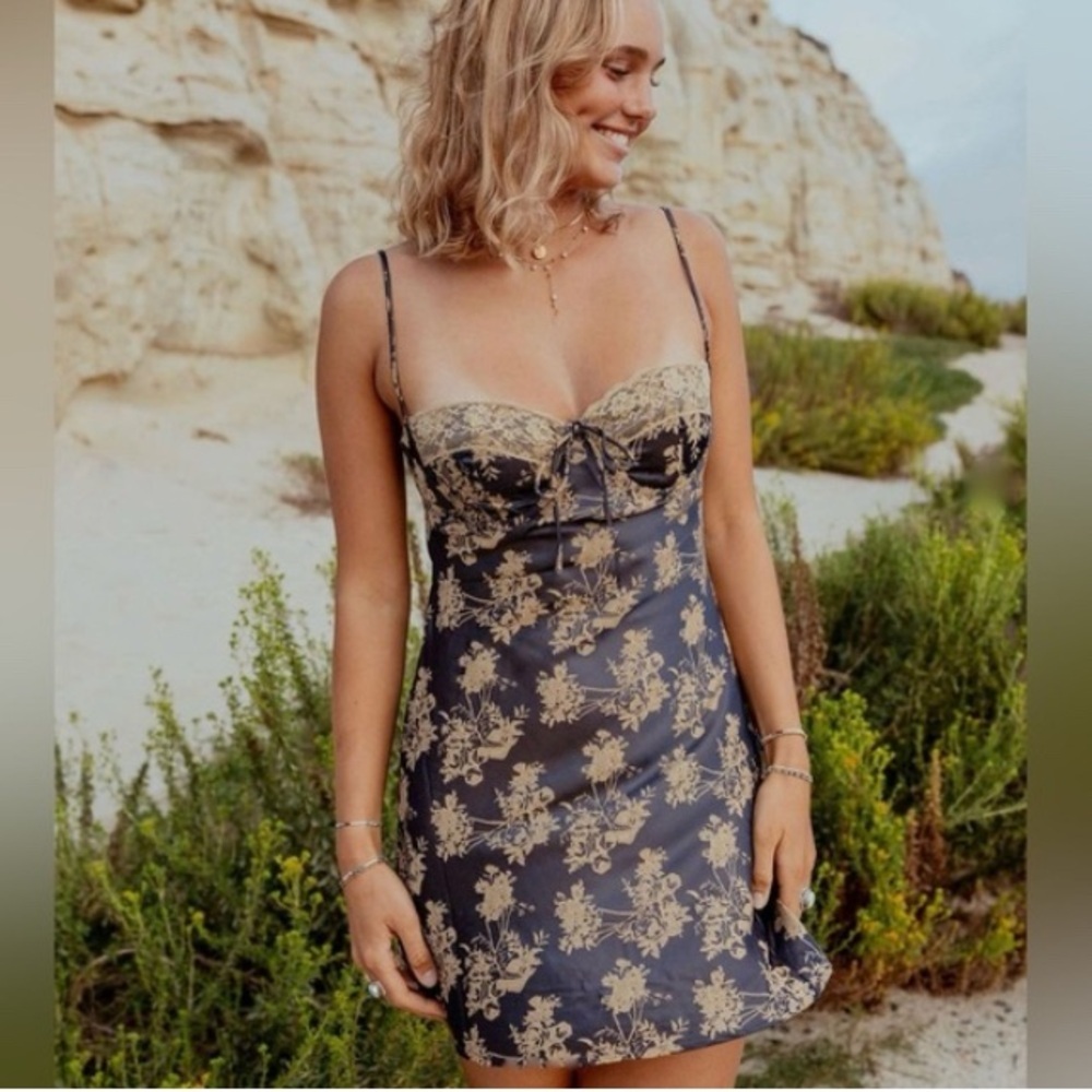 Bobbles & Lace Floral Bustier Satin Bow Women’s Slip Mini Dress Small EUC - Picture 2 of 9